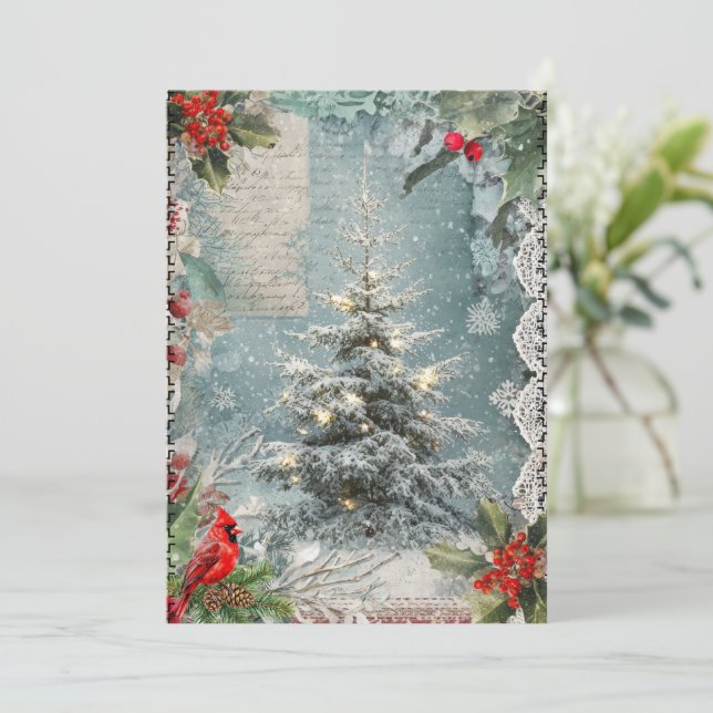 Mixed Media Abstract Vintage Style Christmas Card (Standing Front)