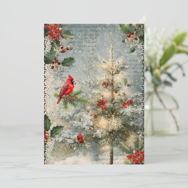 Mixed Media Abstract Vintage Style Christmas Card (Standing Front)