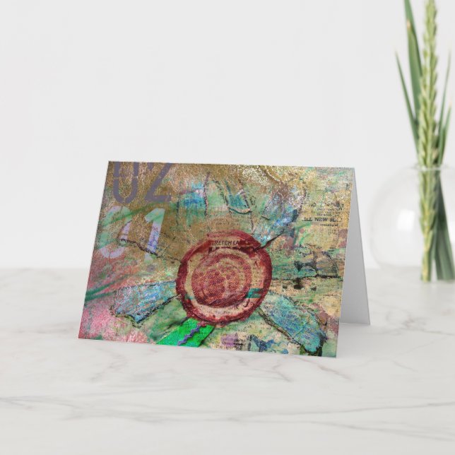 Mixed Media and Digital Flower, Get Well Soon Card (Front)