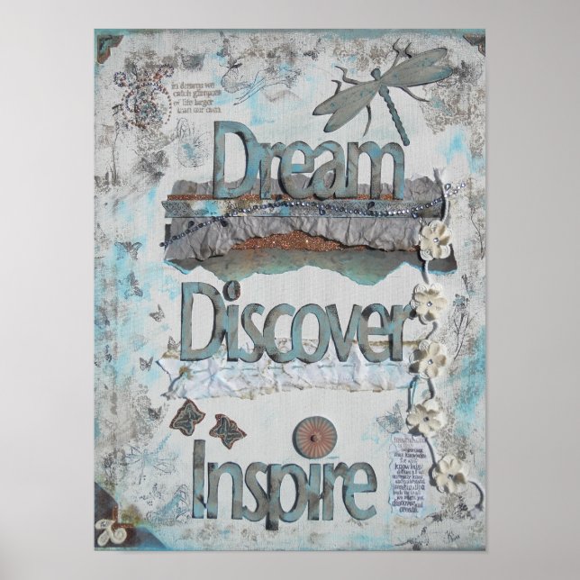Mixed Media Art Dream Discover Quote Art Print (Front)
