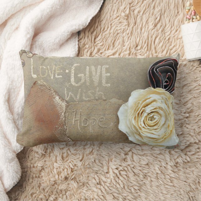 Mixed Media Art Saying Love Give Hope Lumbar Cushion (Blanket)