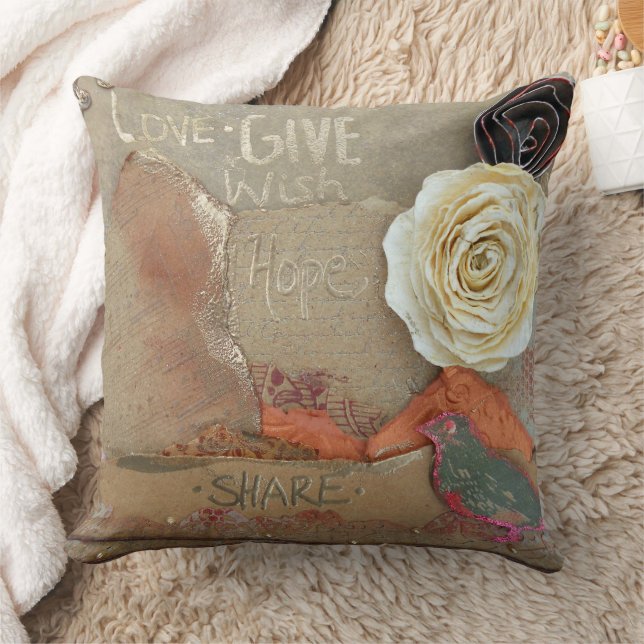Mixed Media Art Saying Love Give Hope Share Cushion (Blanket)