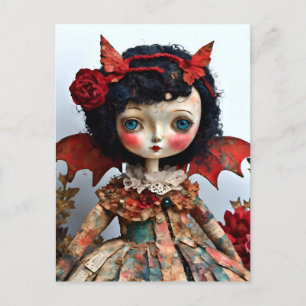 Mixed Media Bat Winged Doll Postcard