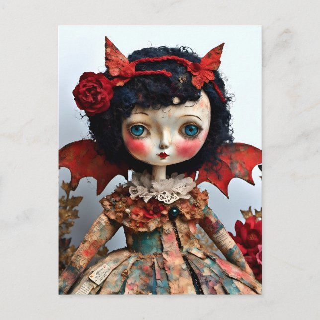 Mixed Media Bat Winged Doll Postcard (Front)