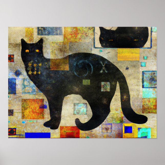 Mixed Media Black Cat Poster (Front)