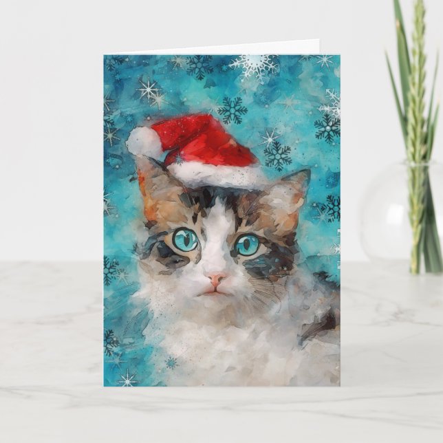 Mixed Media Cat Print Christmas Card AP414A1 (Front)