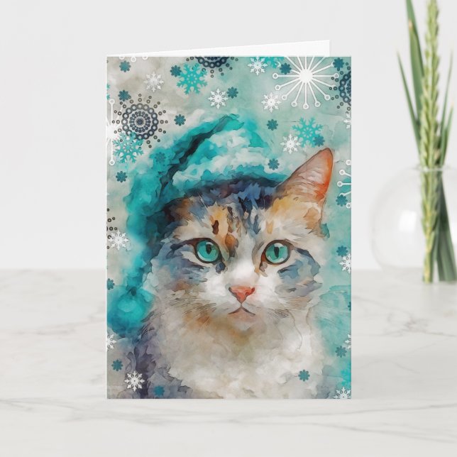 Mixed Media Cat Print Christmas Card AP415A1 (Front)