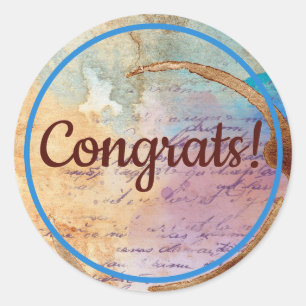 Mixed Media Coffee Stain Junk Journal Congrats Squ Classic Round Sticker