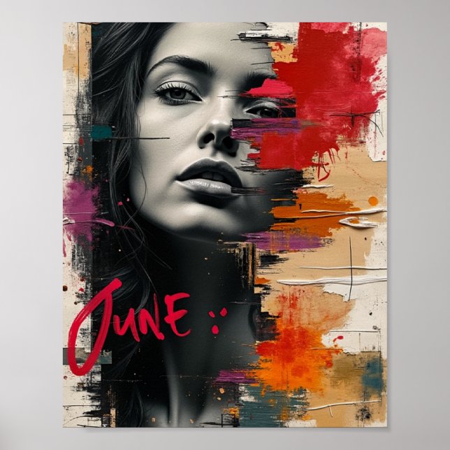 Mixed-Media Collage Abstract Wall Art with Bold  (Front)