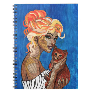 Mixed Media Collage Cat Mum Notebook - Newspaper A
