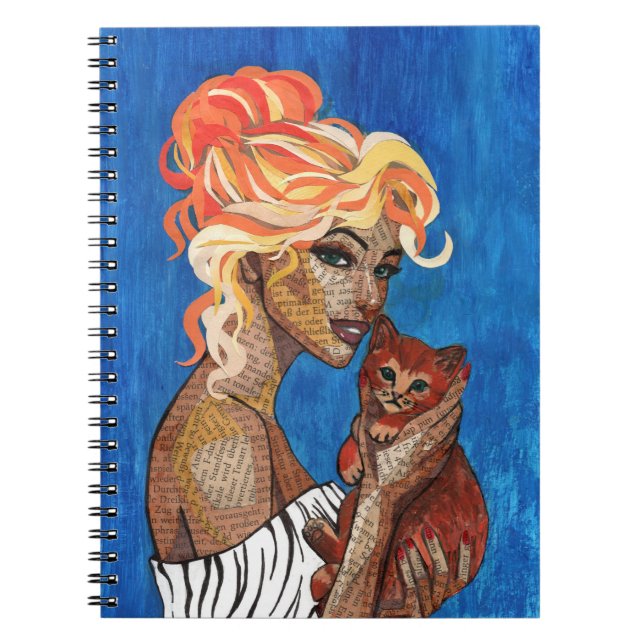 Mixed Media Collage Cat Mum Notebook - Newspaper A (Front)
