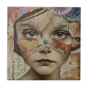 Mixed Media Collage Portrait Art (10) Tile
