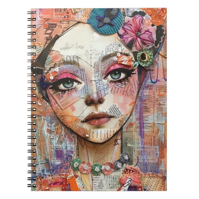 Mixed Media Collage Portrait Art (11) Notebook (Front)