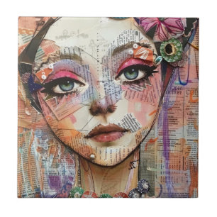 Mixed Media Collage Portrait Art (11) Tile