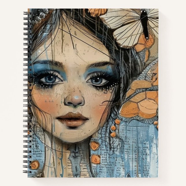 Mixed Media Collage Portrait Art (12) Notebook (Front)