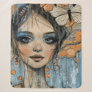 Mixed Media Collage Portrait Art (12) Sherpa Blanket
