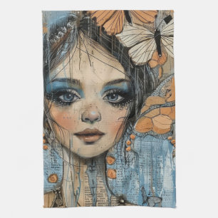 Mixed Media Collage Portrait Art (12) Tea Towel