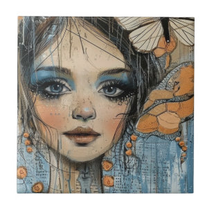 Mixed Media Collage Portrait Art (12) Tile
