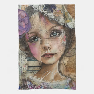 Mixed Media Collage Portrait Art (1) Tea Towel