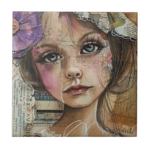 Mixed Media Collage Portrait Art (1) Tile