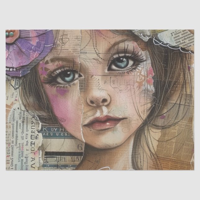 Mixed Media Collage Portrait Art (1) Tissue Paper (Front)