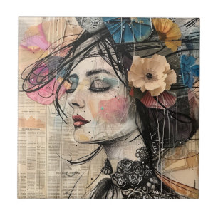 Mixed Media Collage Portrait Art (2) Tile