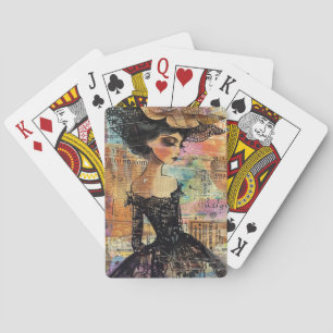 Mixed Media Collage Portrait Art (4) Playing Cards