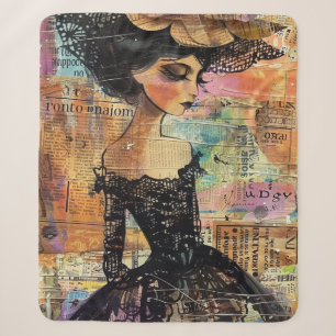 Mixed Media Collage Portrait Art (4) Sherpa Blanket