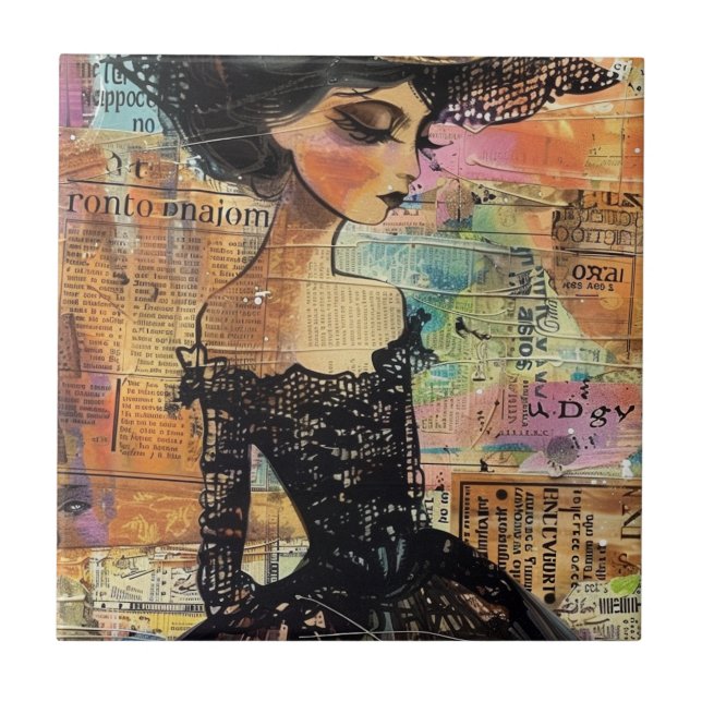 Mixed Media Collage Portrait Art (4) Tile (Front)