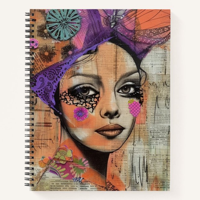 Mixed Media Collage Portrait Art (5) Notebook (Front)
