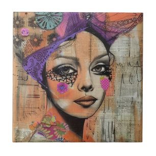 Mixed Media Collage Portrait Art (5) Tile