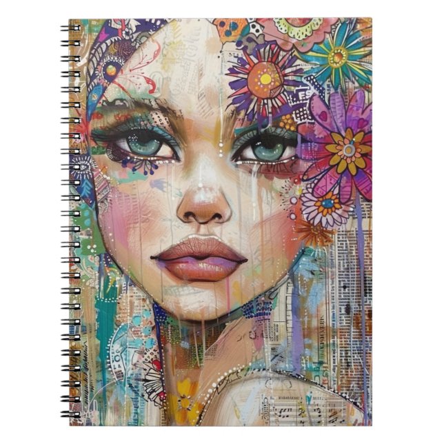 Mixed Media Collage Portrait Art (6) Notebook (Front)