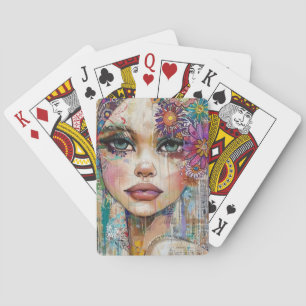 Mixed Media Collage Portrait Art (6) Playing Cards