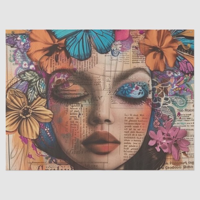 Mixed Media Collage Portrait Art (7) Tissue Paper (Front)