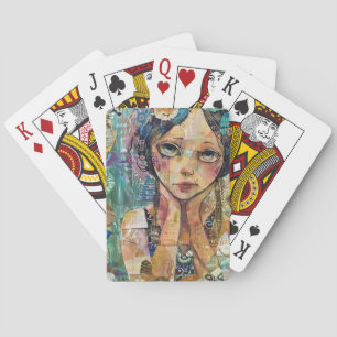 Mixed Media Collage Portrait Art (8) Playing Cards