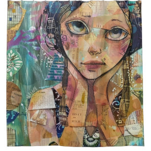 Mixed Media Collage Portrait Art (8) Shower Curtain