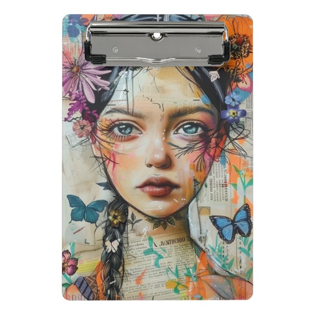Mixed Media Collage Portrait Art (9) Mini Clipboard (Front)