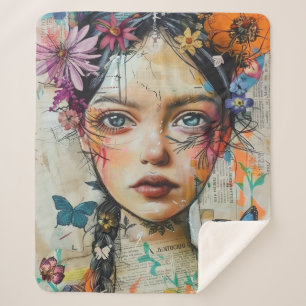 Mixed Media Collage Portrait Art (9) Sherpa Blanket