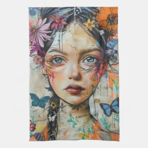 Mixed Media Collage Portrait Art (9) Tea Towel