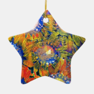 Mixed Media Collage Sunflower Painting Ceramic Tree Decoration
