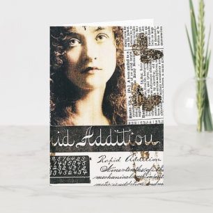 Mixed Media Collage With Pretty Lady, Thanks Thank You Card