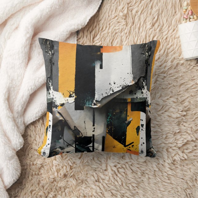 Mixed Media Collage (yellow + black) 2-sided Cushion (Blanket)