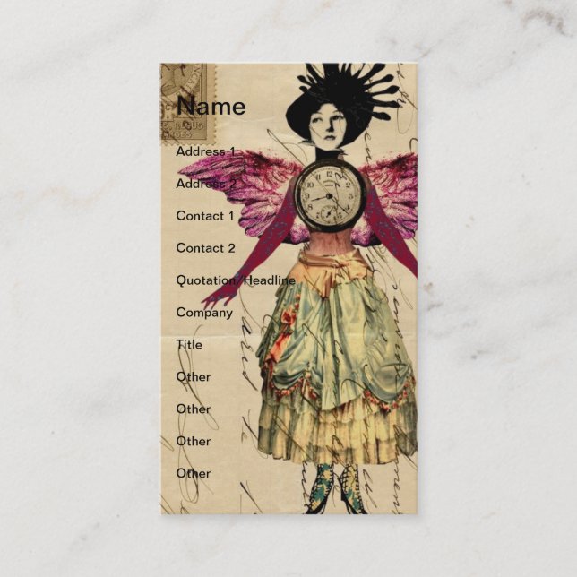Mixed Media Doll With Pink Wings Business Card (Front)