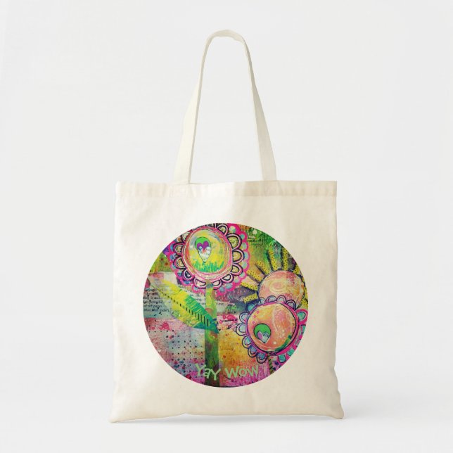 Mixed Media Flower Garden Collage Tote Bag (Front)