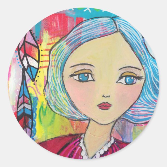 Mixed Media Girl with Blue Hair Sticker (Front)