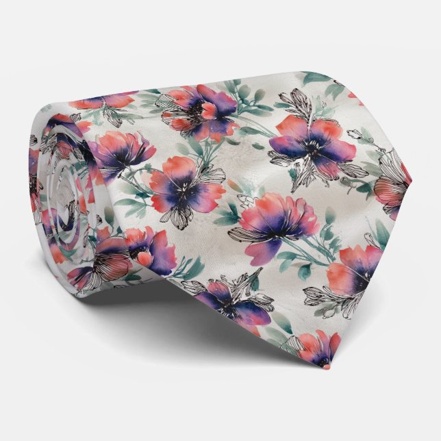 Mixed-Media Gradient Floral Pattern Tie (Rolled)