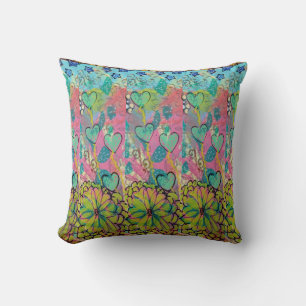 Mixed Media Hearts Cushion