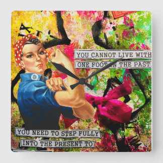 Mixed Media Inspirational Rosie the Riveter Square Wall Clock