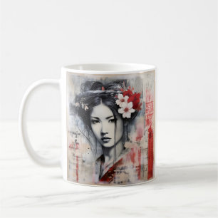 Mixed media Japanese geisha coffee mug