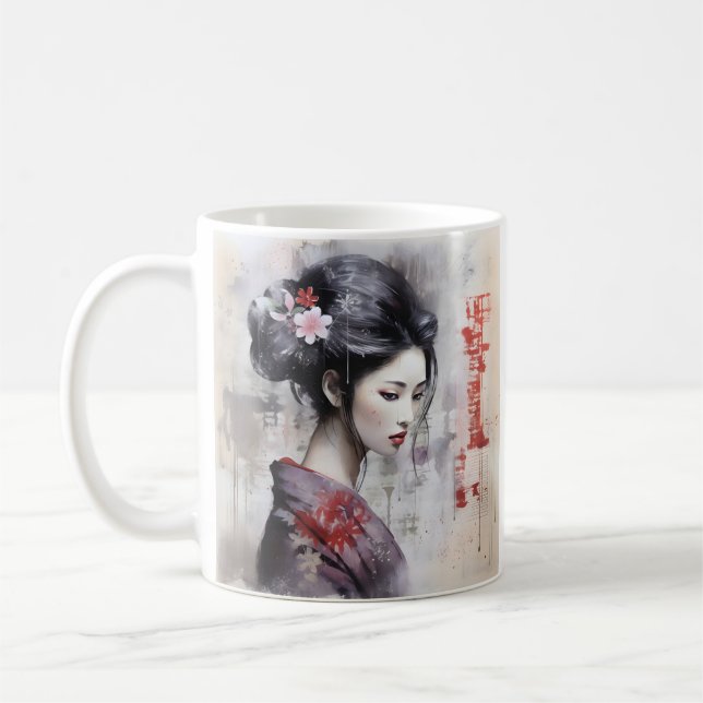Mixed media Japanese geisha coffee mug (Left)